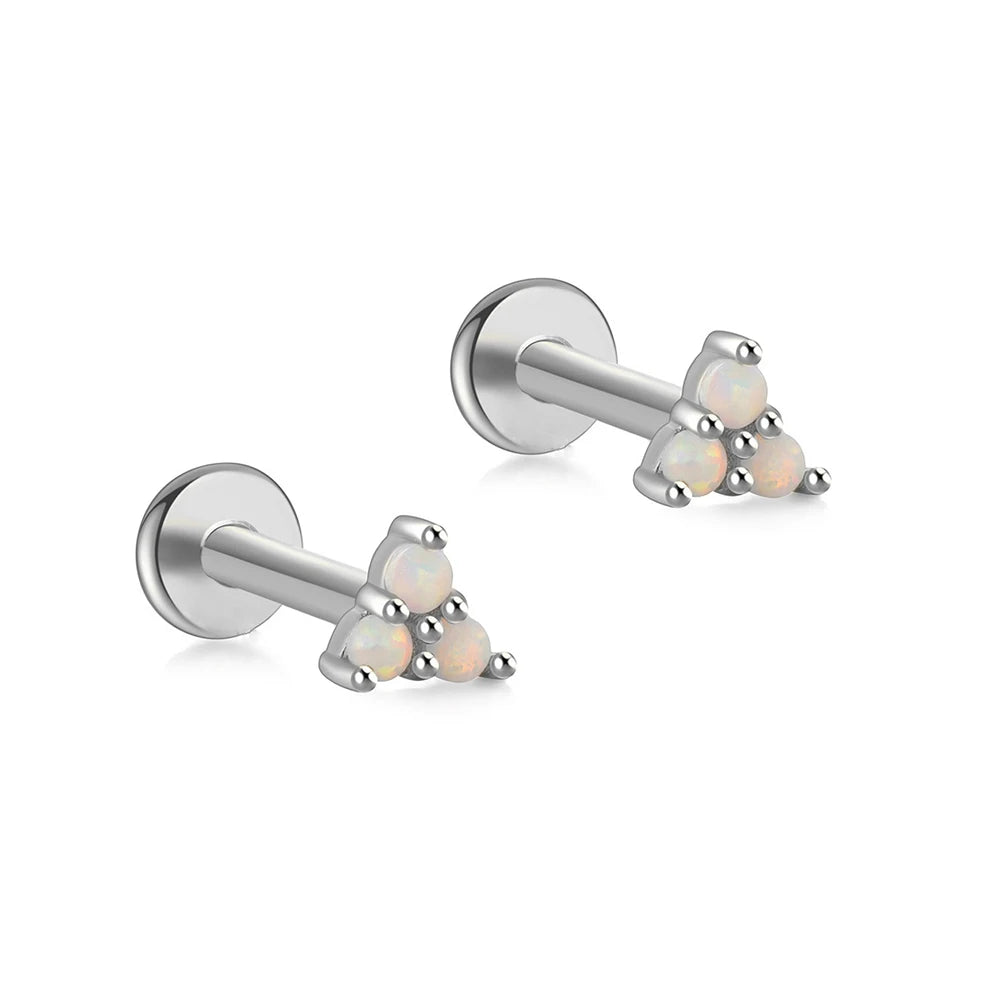 Dospita  -  2PCS Stainless Steel Opal Minimal Piercing Earring for Women Exquisite Small Crown Ear Studs Cartilage Earring Body Jewelry Gift