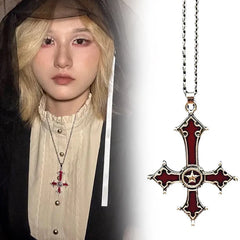 Dospita Gothic Inverted Cross Pendant Unisex Punk Necklace Vintage Blood Red Choker Jewelry Halloween Witch Accessories