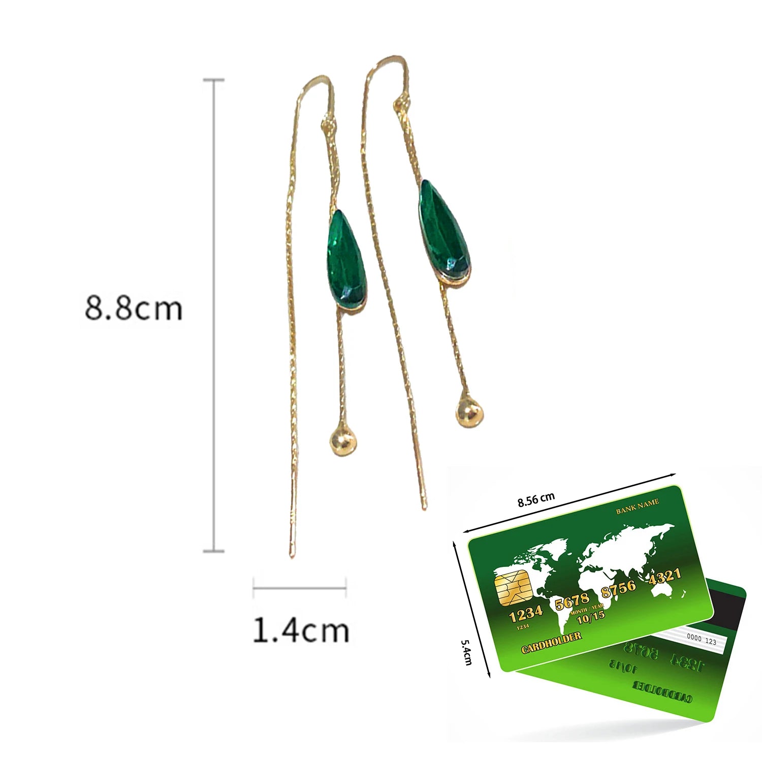 Dospita South Korea's New Long Green Drop Crystal Earstring Fashion Temperament Simple Tassel Earrings Women's Jewelry