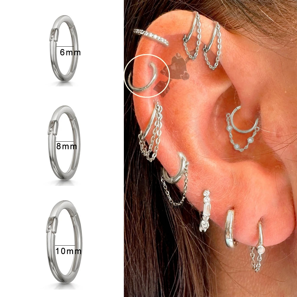 Dospita  -  1pc Stainless Steel Hoop Earrings with Chain Simple Septum Piercing Nose Rings Women Gold Color Tragus Rook Ear Piercing Jewelry