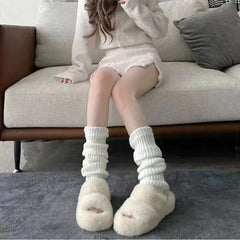 Dospita A pair of knitted jk socks for women, white long calf socks, leg covers, autumn and winter warm Lolita socks, Lolita