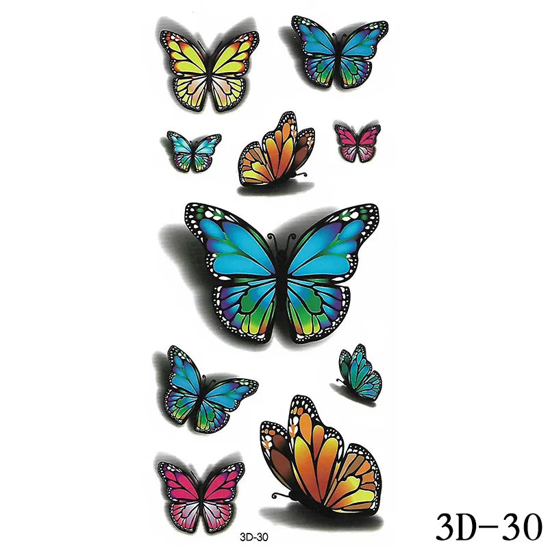 Dospita  -  Black Butterfly Temporary Tattoo Sticker Colorful Flower Body Legs Arm Art Realistic Fake Tattoo Festival Party Bikini Tattoos