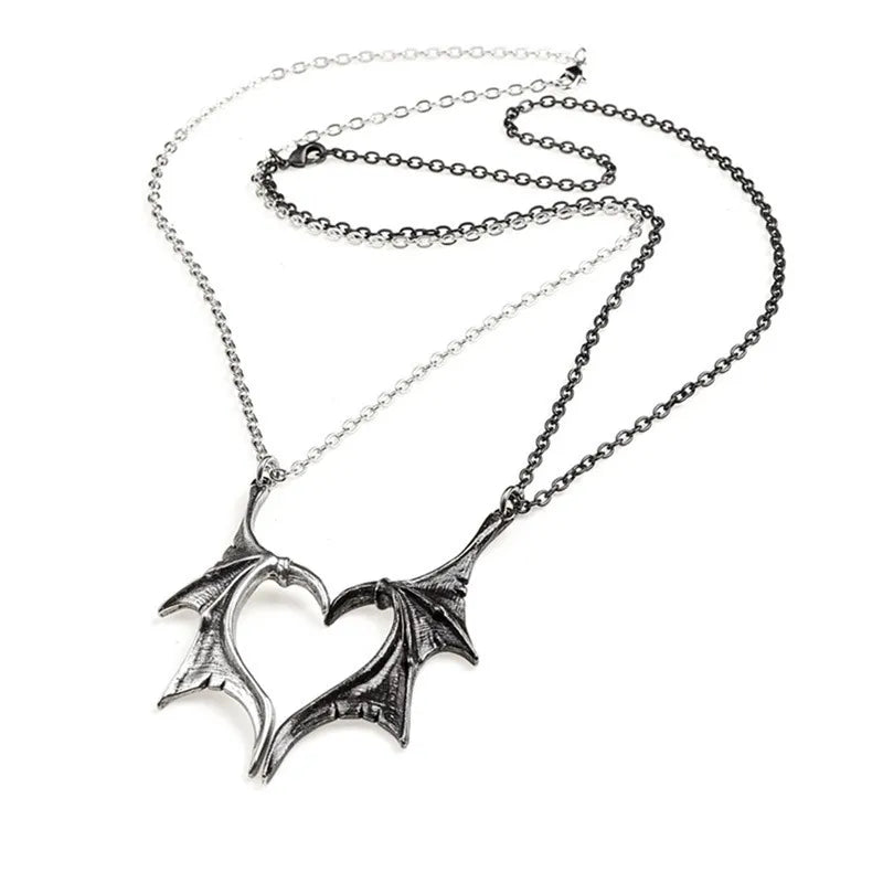 Dospita Gothic Devil Wings Pendant Necklaces for Women Men Retro Animal Bat Heart BFF Best Friend Couple Necklace Punk Hiphop Jewelry