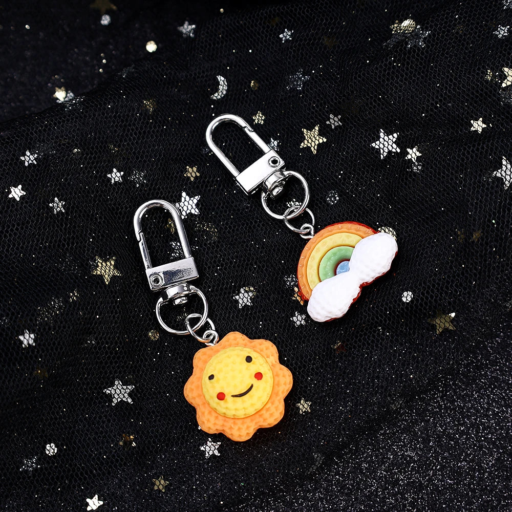 Dospita  -  1-4pcs Cute Cartoon Key Chains Rainbow Sun Star Moon Face Keychain Keyring Cartoon Kawaii Bag Car Phone Charms pendants Jewelry