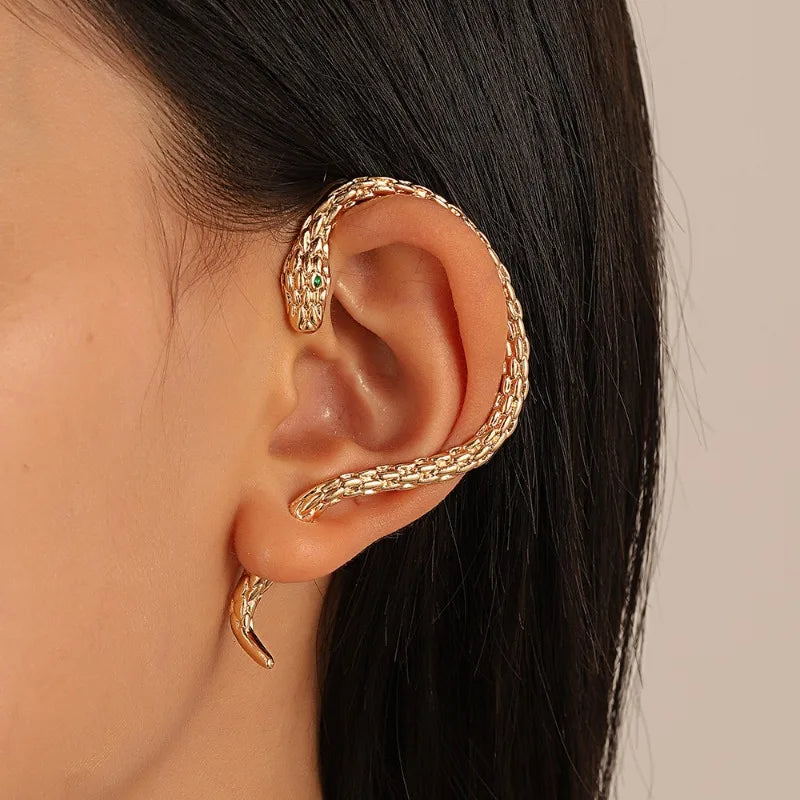 Dospita Vintage Dragon Snake Shape Earrings Clip Gold Plated Zircon Clip Earrings Geometric Animal Earring for Women Trend Party Jewelry