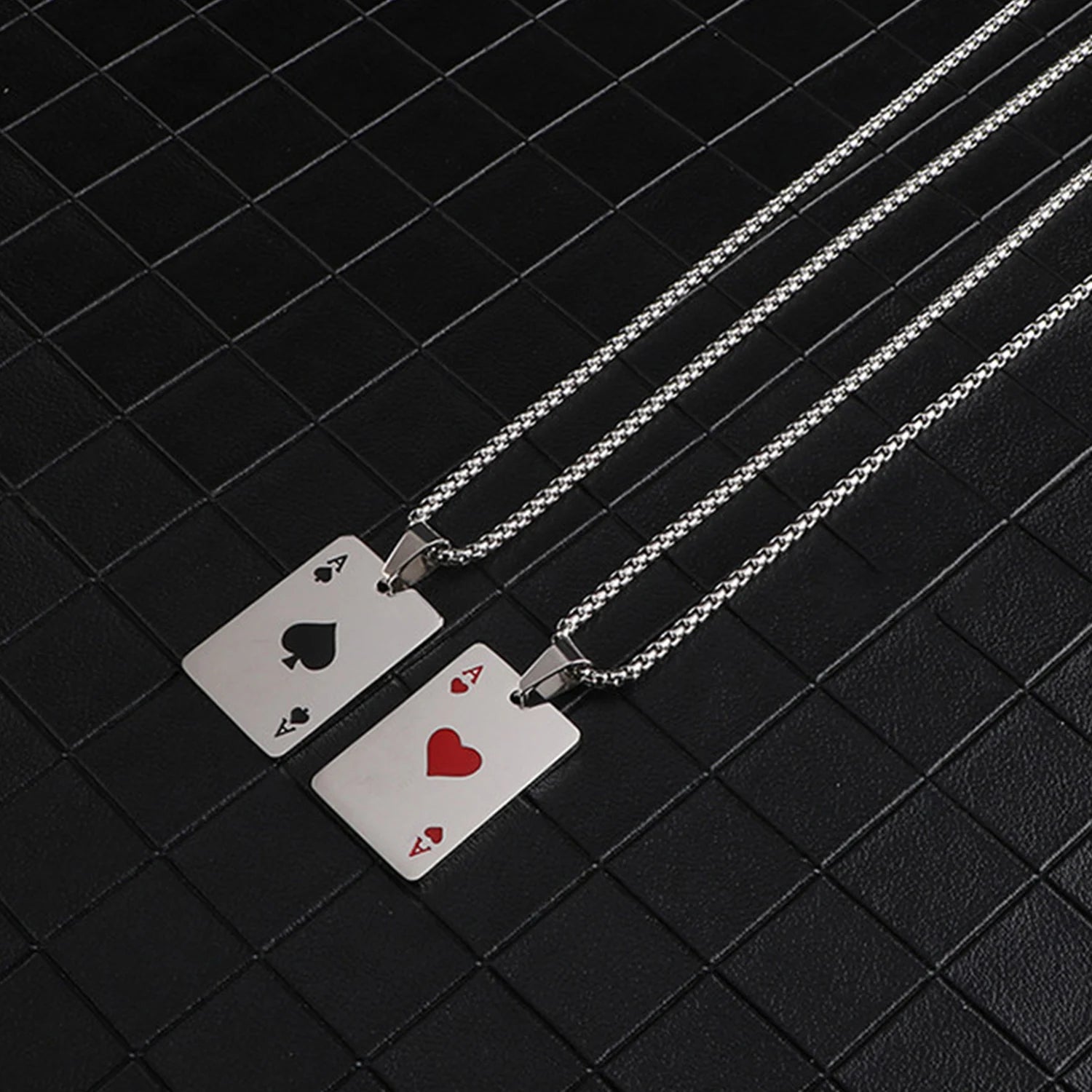 Dospita Stainless Steel Poker Card Ace of Spades Pendant Chain Necklace For Women Men Playing Cards Jewelry Hip Hop Jewelry Gift