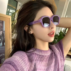 Dospita Korea Purple Square Frame Sunglasses Wome Ins Street Shot Sunshade Glasses Dustproof Windproof Riding Glasses UV400 Sunglasses