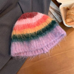 Dospita Fashion Korean Y2k Striped Hat Autumn Winter Casual Colored Woolen Hat Handmade Warm Women Beanie Hat Girls