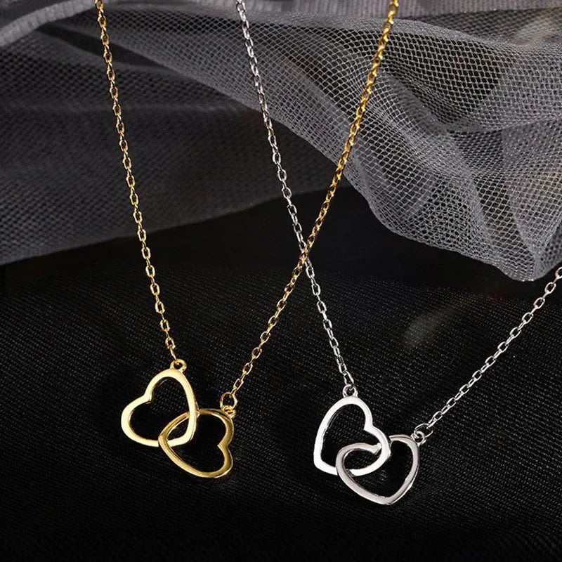 Dospita Simple Double Heart Pendant Necklace for Women Fashion Choker Clavicle Chain Party Jewelry Friends Gift