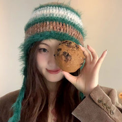 Dospita ins Y2k Plush Beanies for Women Autumn and Winter Ear Protection Warm Kprean Retro Versatile Cute Drawstring Bomber Hats Men