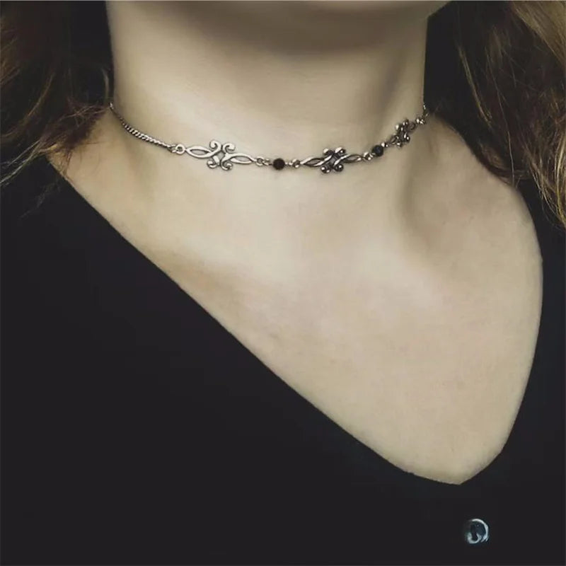 Dospita  -  Retro Style Texture Join Necklaces For Women Silver Color Stainless Steel Neck Chains For Women Jewelry Chocker