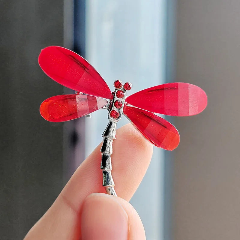 Dospita Fashion Cute Blue Red Color Dragonfly Brooches Insect Rhinestone Metal Pins For Women Girl Gifts Clothing Accessories