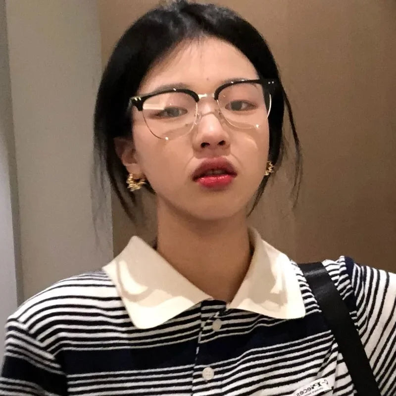 Dospita Korean Retro Literary Glasses Frame Girl Ins No Makeup Plain Glasses Men Light Eyewear Cute Decorative Computer Glasses