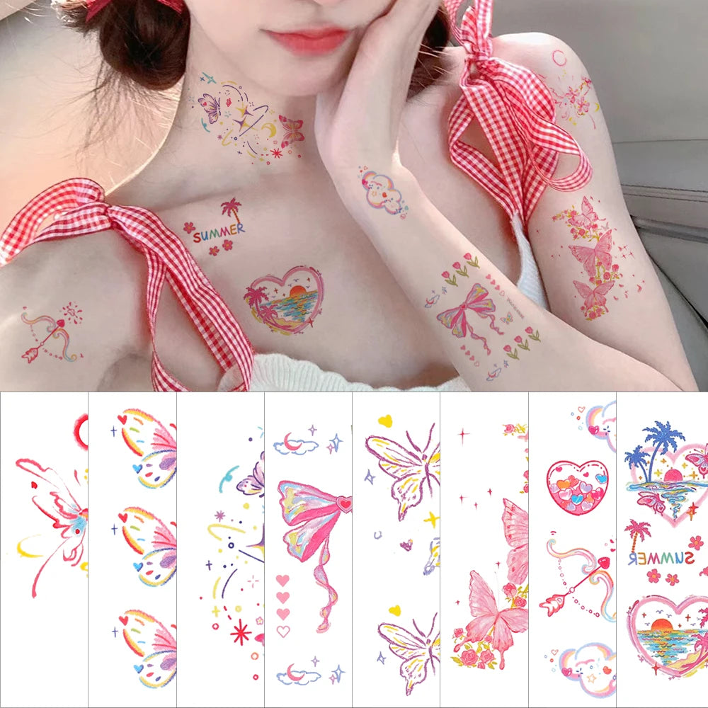 Dospita Butterflies and Flower Temporary Sticker Tattoo Colorful Body Art Tattoos Self Adhesive Waterproof Fake Colorful Arm Body Tattoo