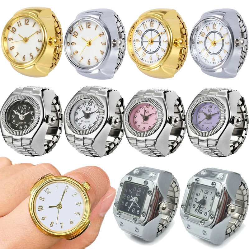 Dospita 1PCs Vintage Punk Quartz Watch Rings for Couple Women Man Hip Hop Cool Elastic Stretchy Watch Finger Rings Fashion Jewelry