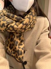 Dospita Winter Leopard Knitted Scarves For Women&Men Scarf Shawls Autumn Winter Warm Wraps Scarf Female Neck Scarf Shawls Unisex Scarves