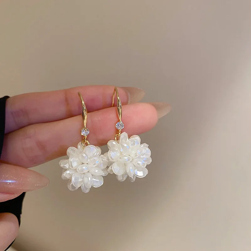 Dospita  -  Summer Long Flower Earrings Hand-made Pearl Beaded Korean Fashion Shiny Earrings Sweet Jewelry Gifts Wholesale