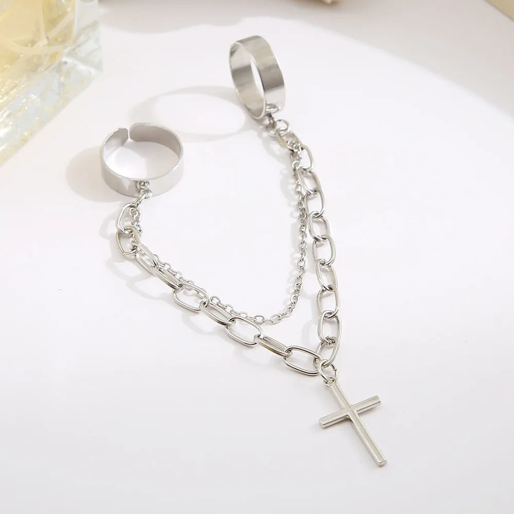 Dospita New Style Chain Ring Fashion Hip-hop open Ring Punk Female Design Sense Niche Simple Ring