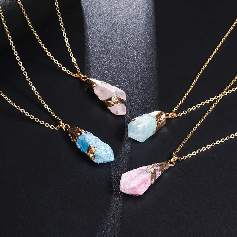 Dospita New Classic Handmade Twining Irregular Natural Stone Pendant Purple Crystal Pink Quartz Crystal Necklace For Women