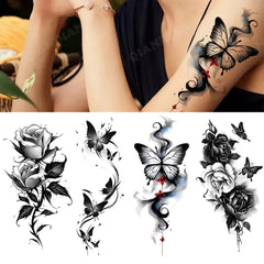 Dospita  -  Black Flower Waterproof Temporary Tattoo Sticker Beauty Butterfly Rose for Women 3D Flash Body Arm Art Washable Fake Tattoos