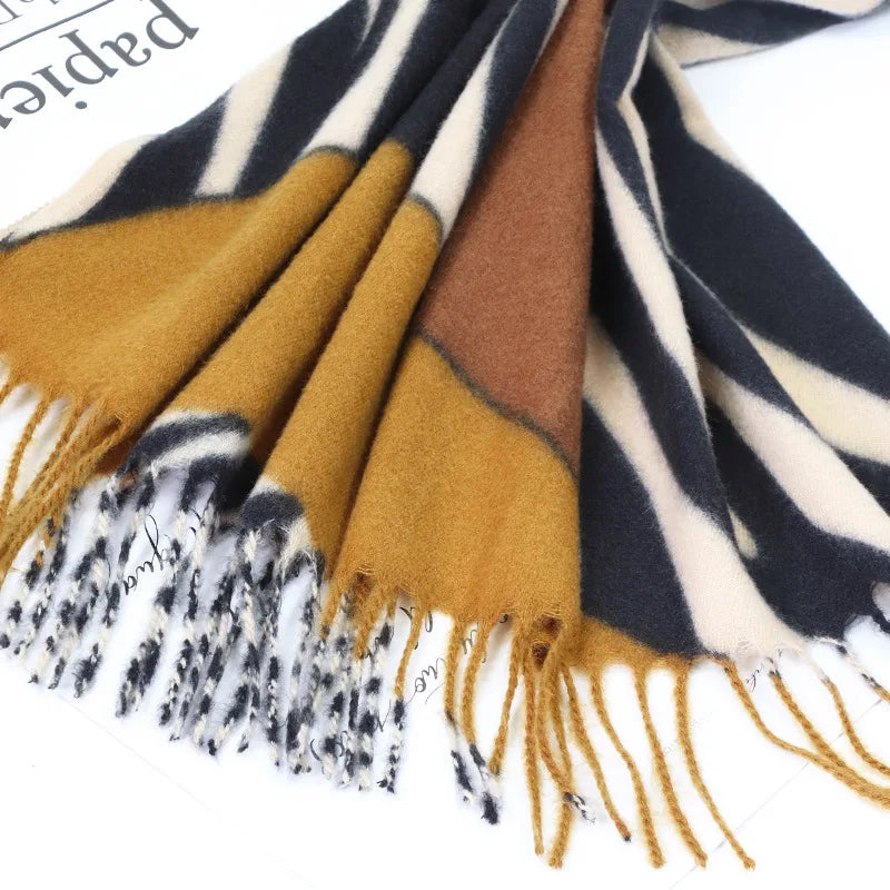 Dospita New Fashion Winter Cashmere Scarf For Women Zebra Stitching Leopard Printed Shawl And Wraps Dual-Use Thick Warm Foulard