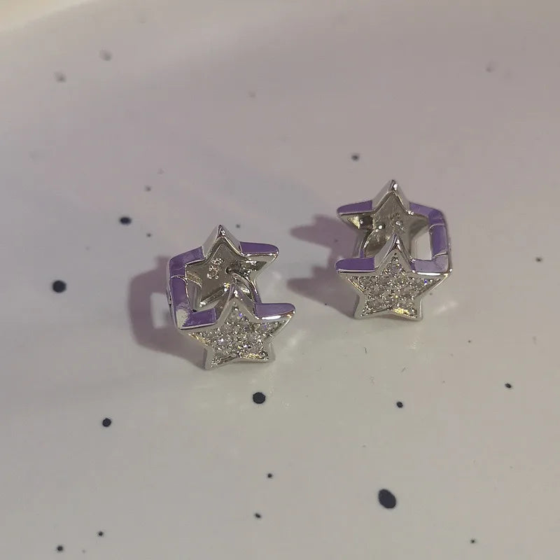 Dospita  -  New Trendy Star Zirconia Stud Earrings for Women Girls Hiphop Punk Cool Star Hoop Earrings Party Jewelry Gift