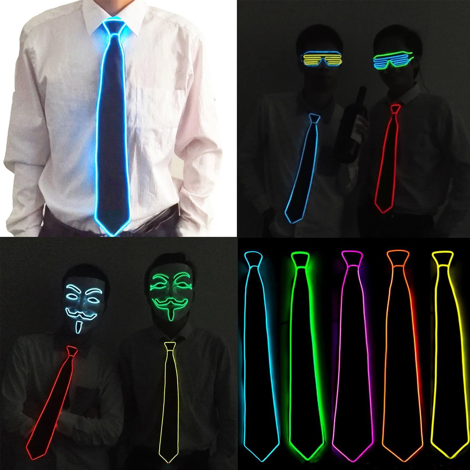 Dospita Flashing Neon Light LED Tie Halloween Christmas Dance Supplies Wedding Party Decoration Luminous Wire Necktie