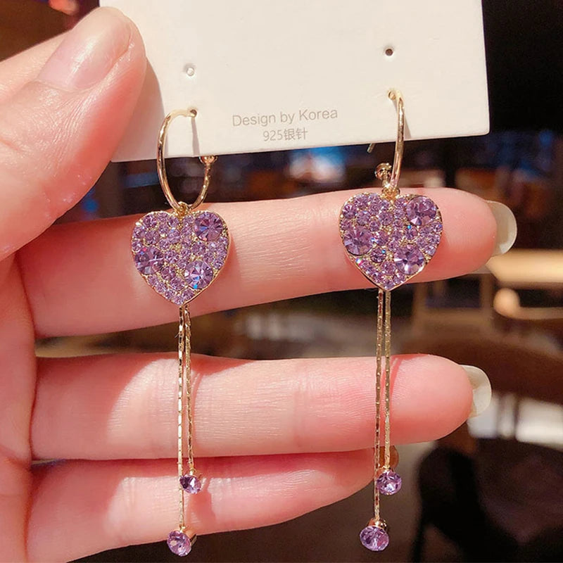 Dospita  -  Exquisite Blue Heart Shaped Zircon Earrings for Women Luxury Long Tassel Ear Line Dangle Earring Ladies Wedding Party Jewelry