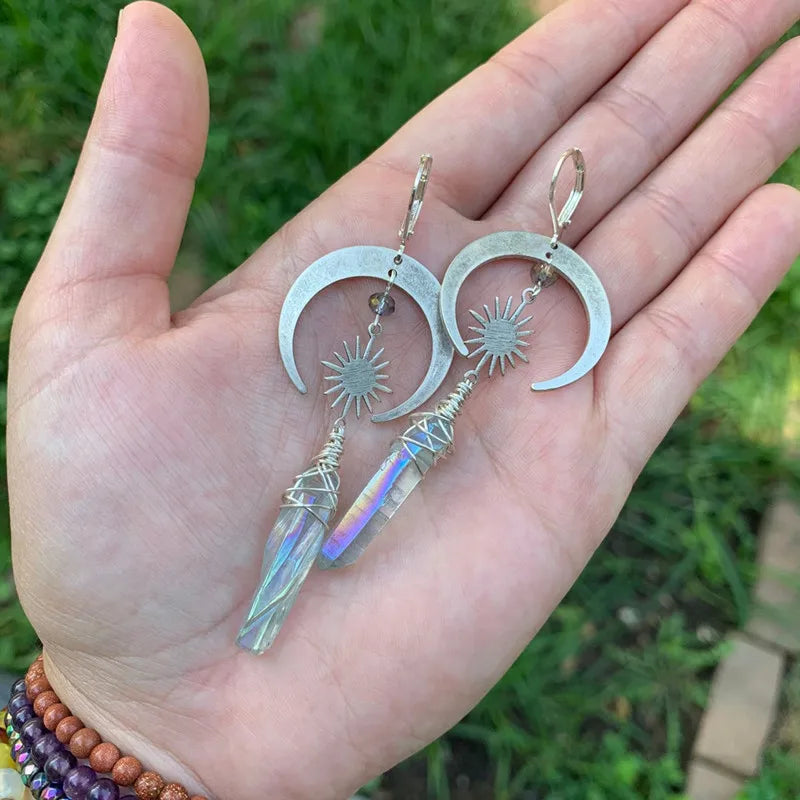 Dospita Celestial Aura Quartz Earrings Women Moon and Star Fashion Witch Jewelry Bohemian Earring Goddess Novelty Hippie Jewelry Gifts