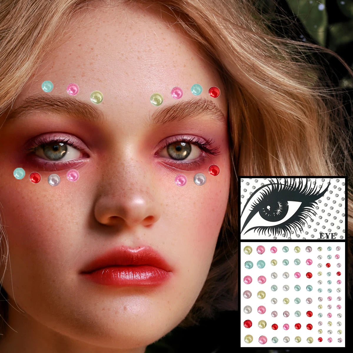 Dospita  -  Red Heart Face Jewelry Temporary Tattoos Eye Forehead Diamonds Jewels Makeup Sticker Sparkle Water Drop Gems Nail Art Festival