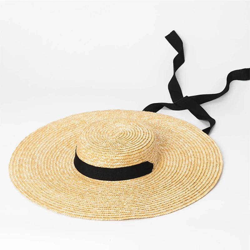 Dospita Women Summer Straw Hat Big Woven Sun Visor Hat Oversized Brim Seaside Beach Hat Straw Straps Holiday Sunscreen Hat Accessories