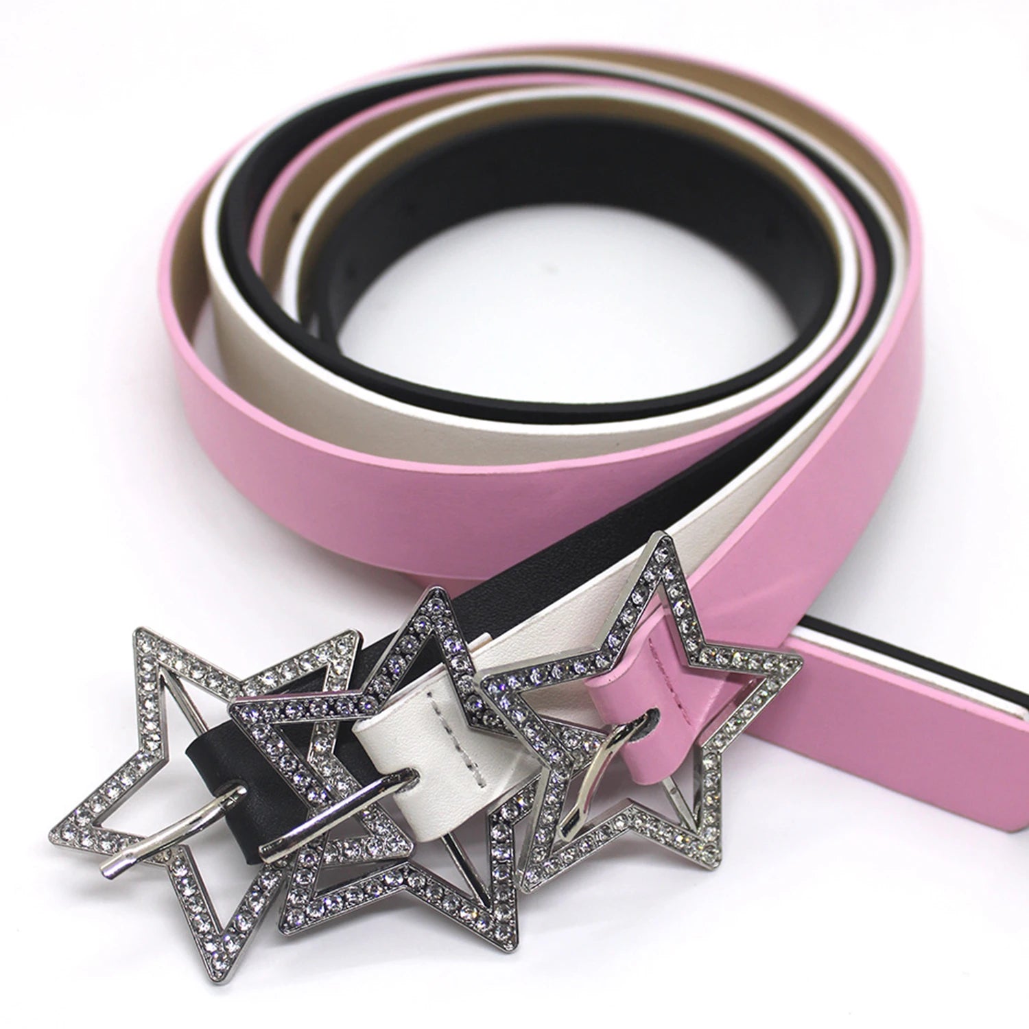 Dospita Y2K Star-shaped Buckle Belt Crystal Embellished Waistband Leather Star Waist Belt Bling Belt Rhinestone Bridal Belt