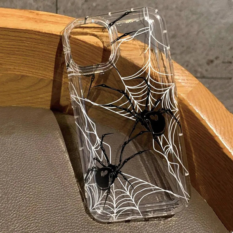 Dospita  -  Black Spider Web Soft Phone Case For iPhone 13 11 12 14 15 16 Pro Max XR X XS Max 7 8 15 Plus SE 3 Shockproof Transparent Cover