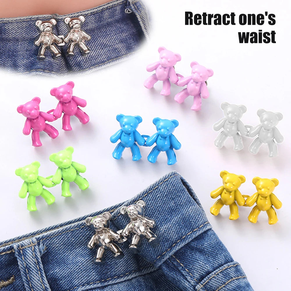 Dospita Cute Bear Pin Waist Clip Metal Snap Fastener Pants Pins Detachable Button Sewing-Free Buckle Jeans Reduce Waist Tighten Brooch