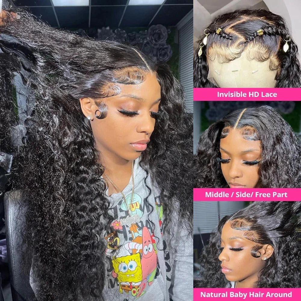 Dospita 13x4 Lace Front Human Hair Wigs Brazilian Deep Wave Frontal Wig Lace Frontal Curly Human Hair Wigs Preplucked Wig For Women