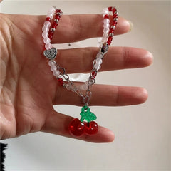 Dospita  -  Y2K Strawberry Pendant Necklace Choker for Women Children Jewelry Imitation Pearl Neck Clavicle Chain Cute Accessories New