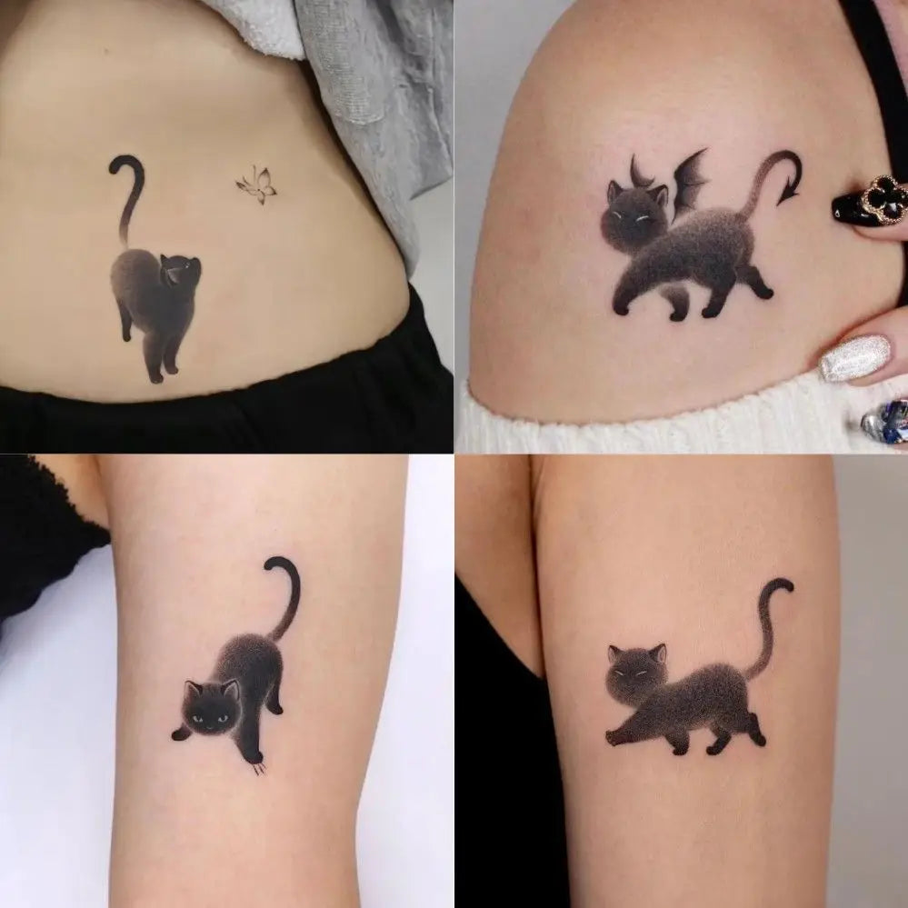 Dospita  -  Cute Black Cat Tattoo Stickers for Women Man Arm Art Temporary Tattoos Waterproof Fake Tattoo Cartoon Lasting Tattoo Stickers