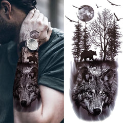 Dospita  -  1 Sheet Black Forest Tattoo Sticker for Men Woman Child Tiger Wolf Skull Flower Temporary Tattoo Skull King Animal Fake Tattoo