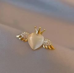 Dospita Korean Mini Rhinestone Angel Wings Opal Heart Love Brooches Pins For Women Crown Lapel Pins Lovely Corsage Sweater Coat Clothing