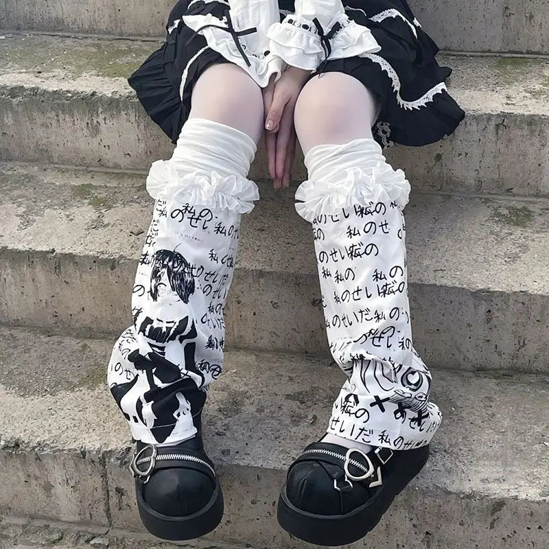 Dospita  -  Japanese Gothic Lolita Letter Print Leg Warmer Y2K Women Girl Punk Leg Warmer Stockings Harajuku Ladies Foot Socks Leg Warmers