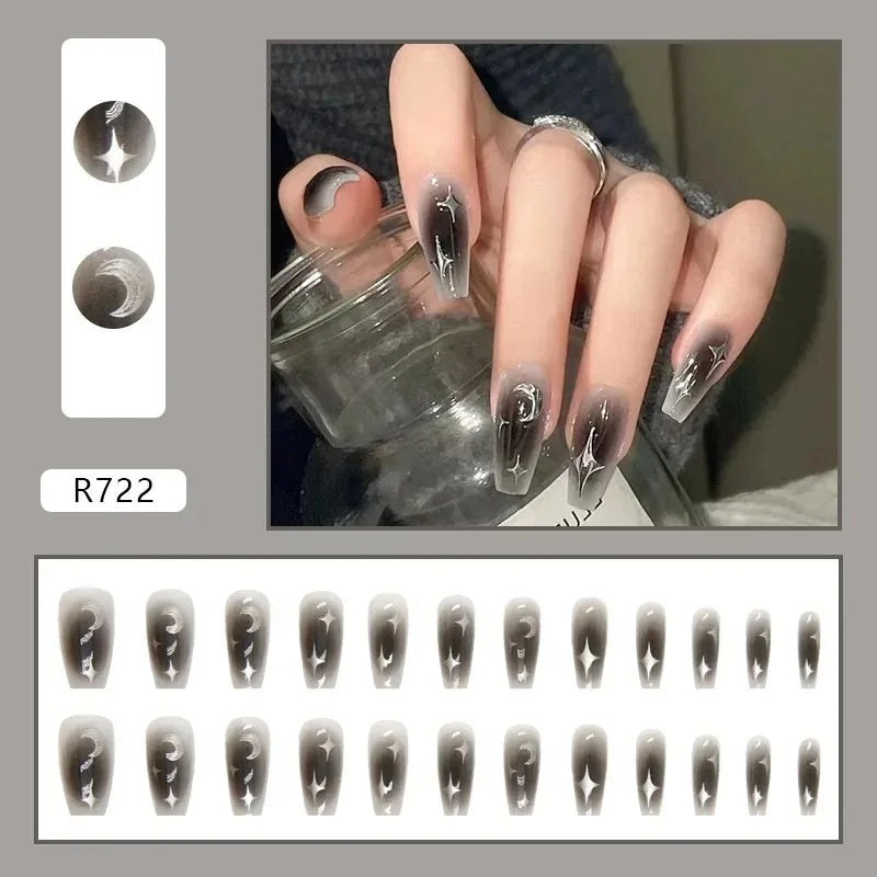 Dospita 24Pcs/Set Dark Spice Wearable Black Press on Nails Tips Wearing False Nails Design Butterfly Lovely Girl Acrylic Fake Nails Art