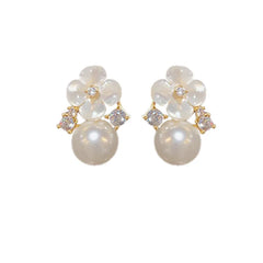 Dospita  -  New Korean Elegant Opal Flower Pearl Stud Earrings For Women Elegant Temperament Wedding Jewelry