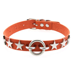 Dospita  -  Punk Stars Choker Pu Leather Collar Necklaces for Women Men Cool Big Round Metal Chocker Goth Style Necklace Accessories