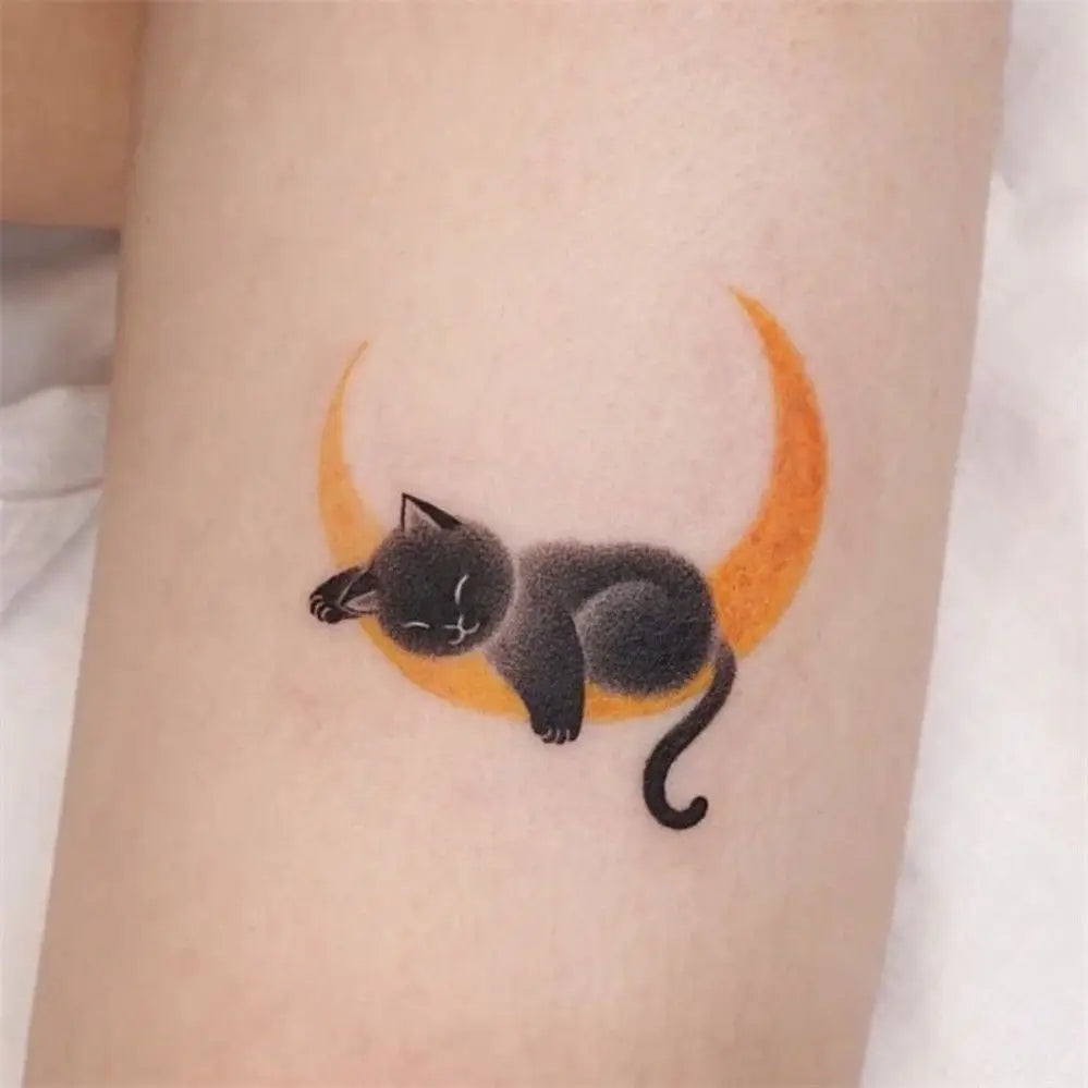 Dospita  -  Cute Black Cat Tattoo Stickers for Women Man Arm Art Temporary Tattoos Waterproof Fake Tattoo Cartoon Lasting Tattoo Stickers