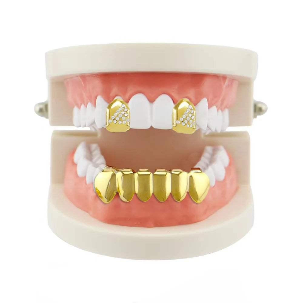 Dospita Single Hip Hop Teeth Grillz Fashion Rhinestones Gold Color Removable Grills Dental Mouth Punk Teeth Caps Jewelry Gift