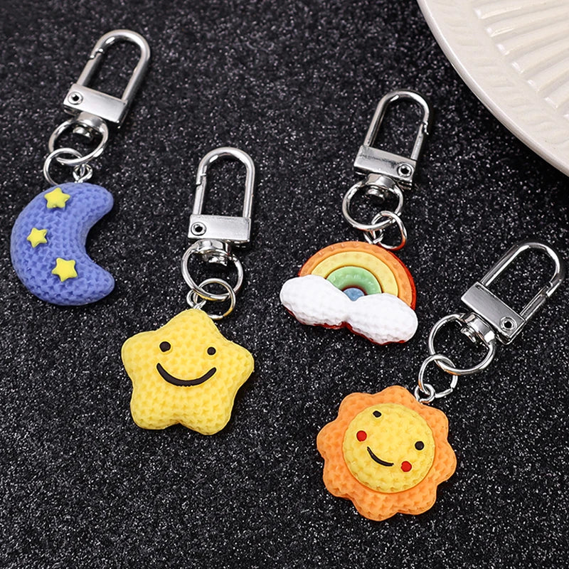 Dospita  -  1-4pcs Cute Cartoon Key Chains Rainbow Sun Star Moon Face Keychain Keyring Cartoon Kawaii Bag Car Phone Charms pendants Jewelry