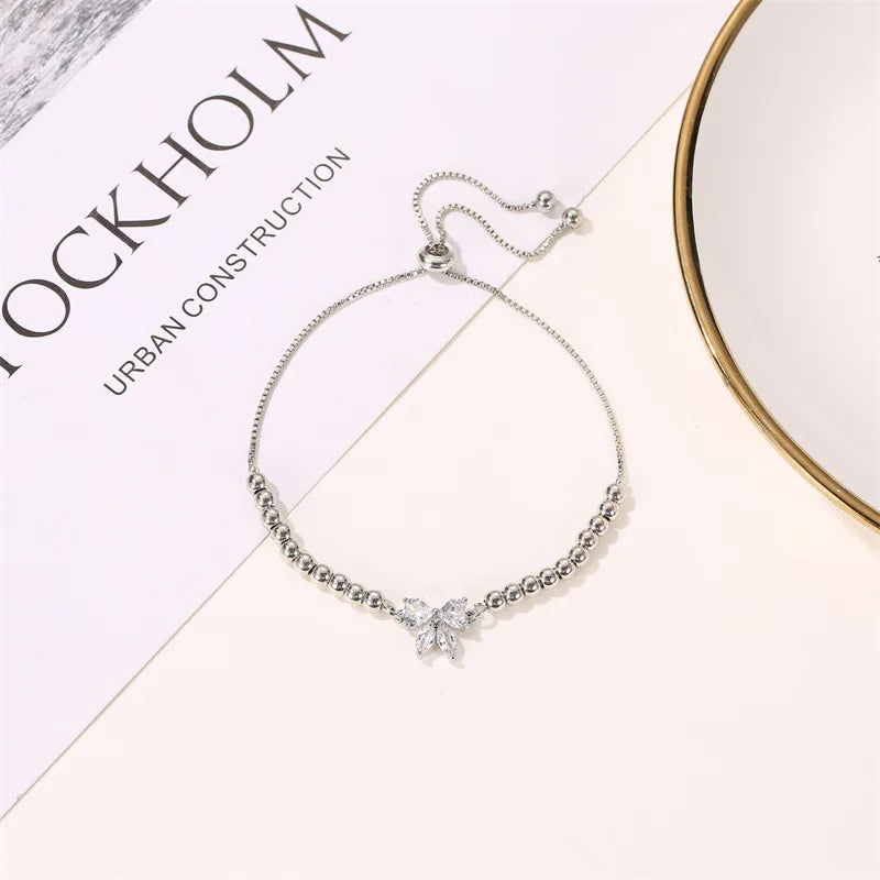 Dospita New Golden Plated Zircon Butterfly Bracelets for Women Lovely Bowknot Silver Color Adjustable Bracelets Jewelry Birthday Gifts