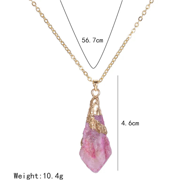 Dospita New Classic Handmade Twining Irregular Natural Stone Pendant Purple Crystal Pink Quartz Crystal Necklace For Women