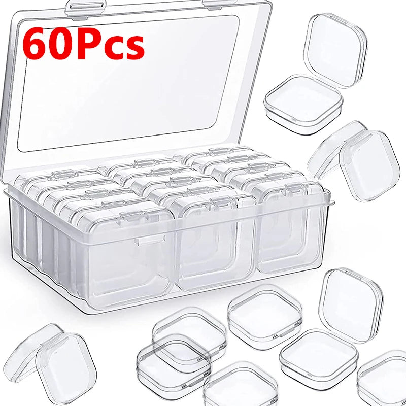 Dospita  -  60Pcs Mini Storage Box Transparent Square Plastic Box Earrings Jewelry Packaging Storage Small Square Box Jewelry Organizer