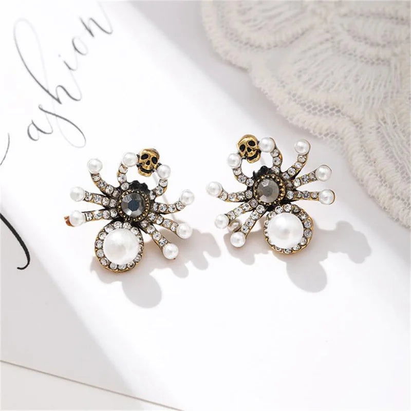 Dospita  -  Retro Style Spider Pearl Zircon Earrings For Women Halloween Party Jewelry Gift Accessories